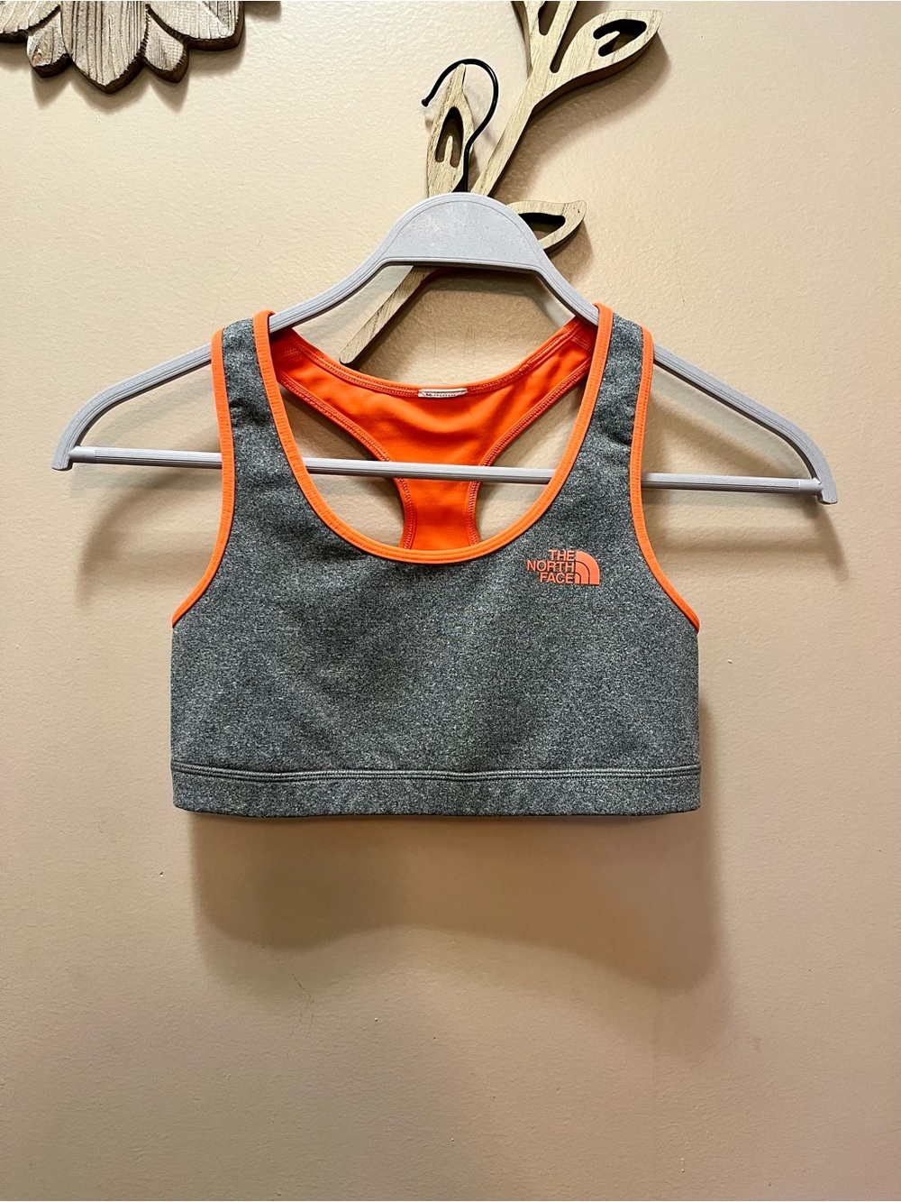 The North Face Gray & Orange Racerback  Reversible Sports Bra Size Small